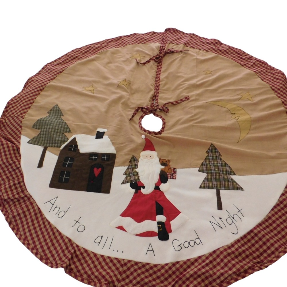 Christmas Santa Tree Skirt Country Rustic Santa Tree Applique Folk Art 50 in dia